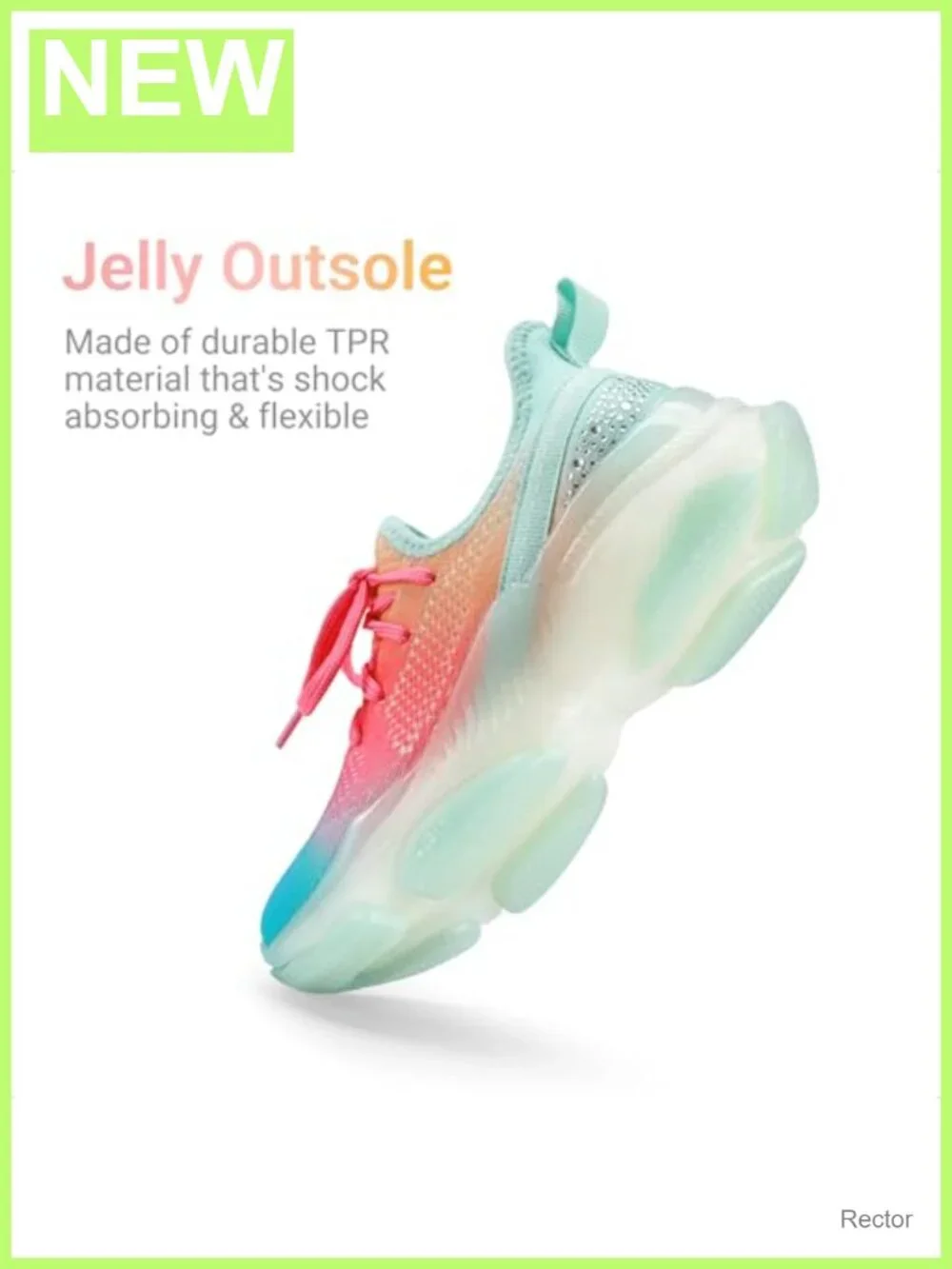 Girls Slip-On Sneakers Jelly Sole Chunky Heel Sparkly Rhinestone